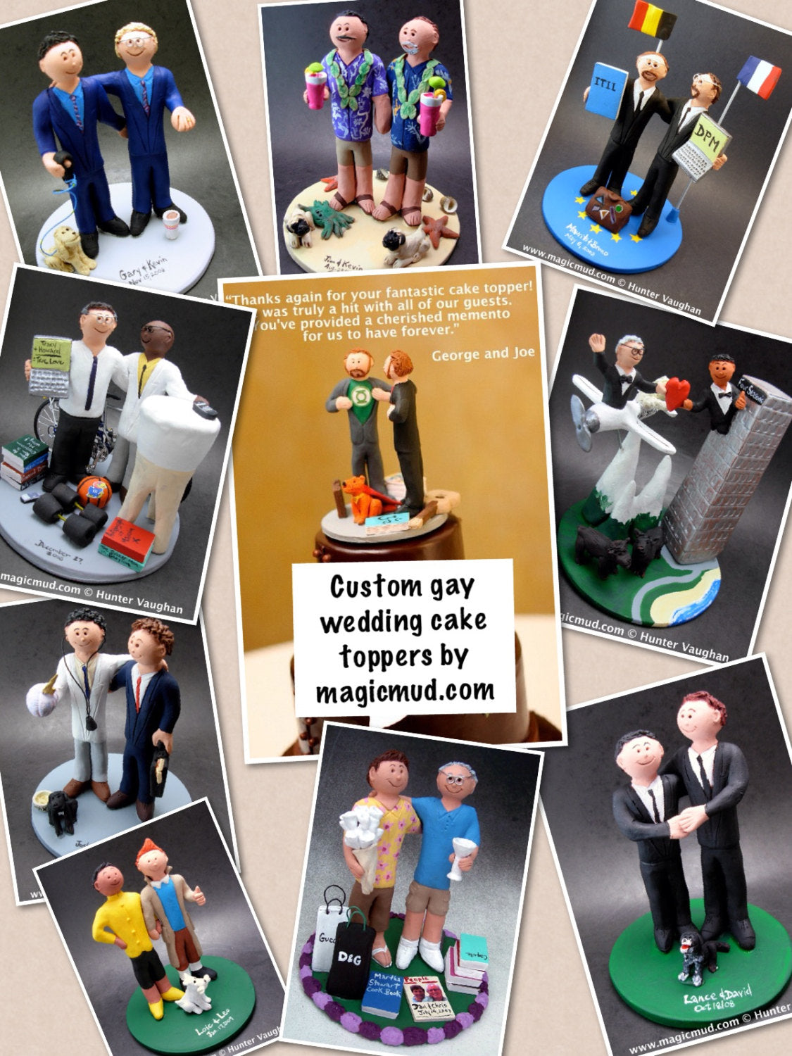 Interracial Same Sex Men's Wedding Cake Topper, Gay Bi-Racial Wedding Cake Topper, Two Grooms Wedding Cake Topper, Gay Wedding Cake Topper - iWeddingCakeToppers