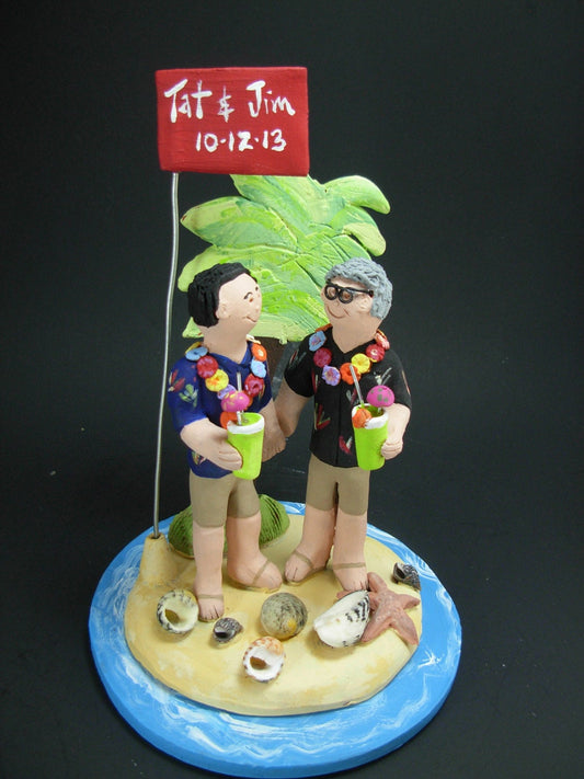 Gay's Beach Wedding Cake Topper , Gay Wedding Cake Topper, Caketopper for 2 Men, Two Grooms Caketopper, Gays Wedding Cake Topper - iWeddingCakeToppers