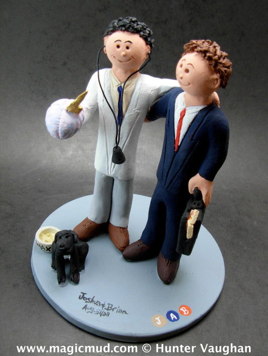 Gay Groom's Wedding Cake Topper, Same Sex Wedding Cake Topper, Gay Dopctors Wedding Cake Topper, Caketopper for 2 Men, Two Grooms Caketopper - iWeddingCakeToppers