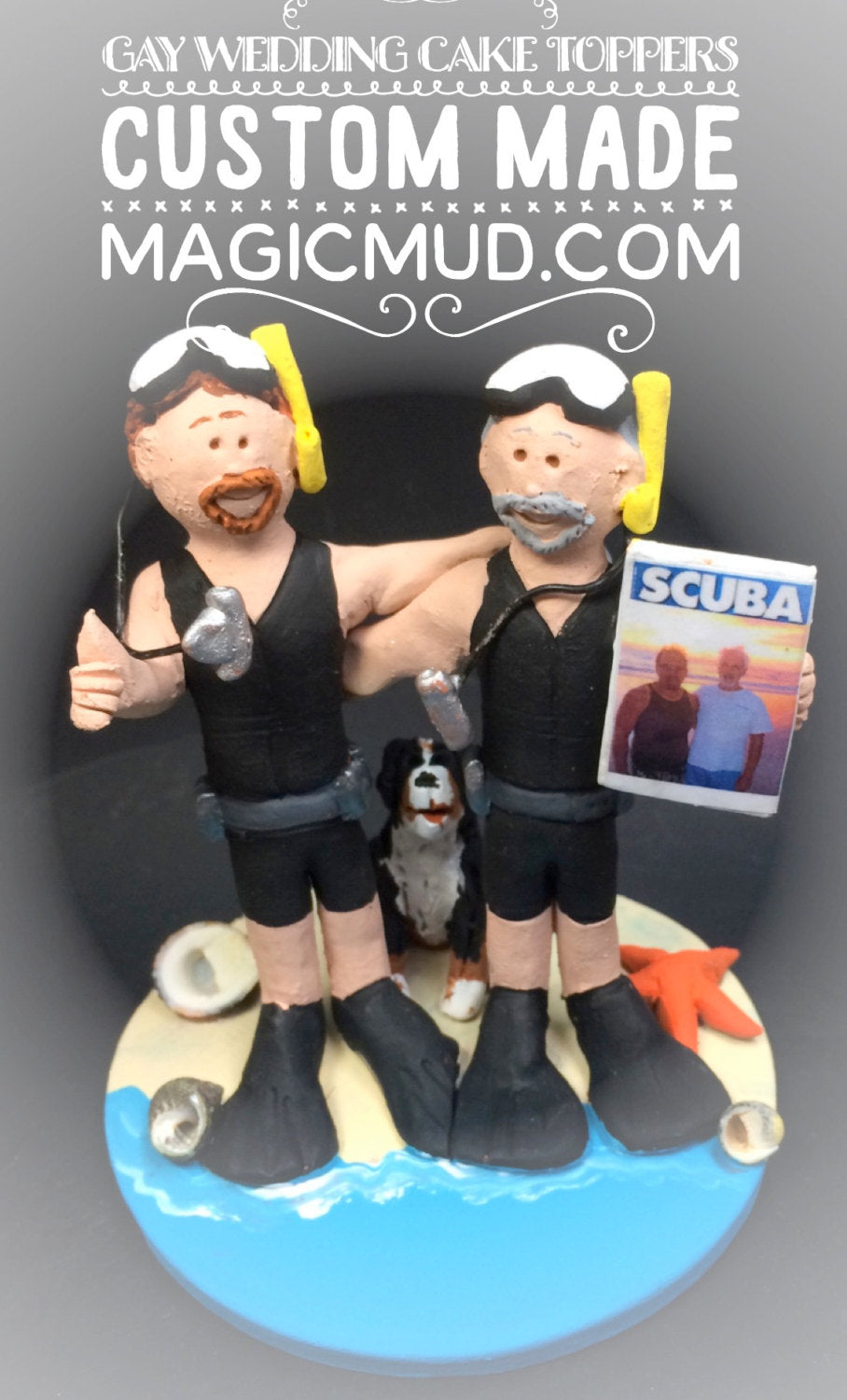 Gay's Wedding Cake Topper, Scuba Diving Gays Wedding Cake Topper, Caketopper for 2 Men, Two Grooms Caketopper, FLA. Gays Wedding Cake Topper - iWeddingCakeToppers