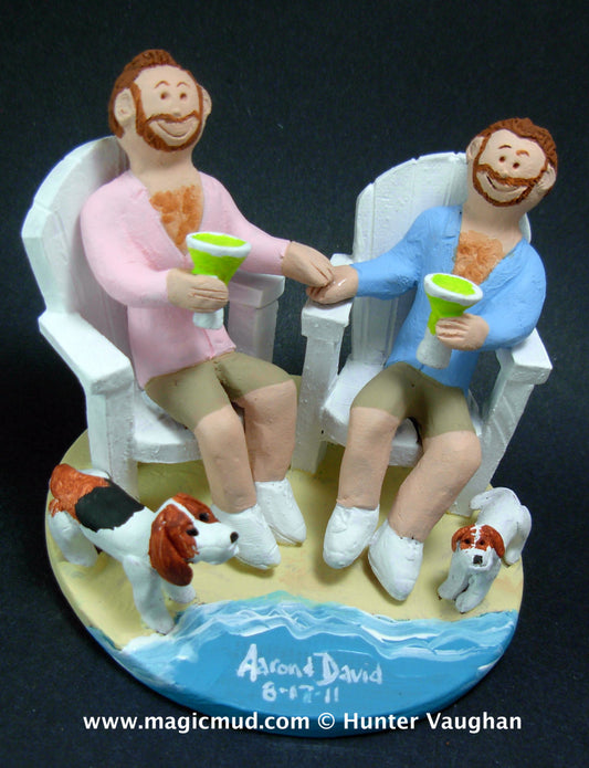 Gay Groom's in Adirondack Chairs Wedding Cake Topper, Same Sex Wedding Cake Topper, Gay Wedding Cake Topper, Wedding Caketopper for Two Men - iWeddingCakeToppers