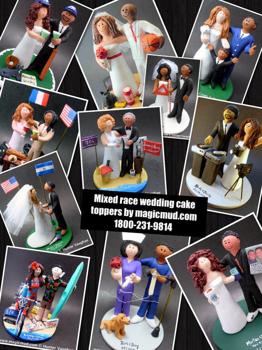 Custom Made to Order Biracial Wedding Cake Toppers, Wedding Anniversary Gift for Mixed Race Couple, BiRacial Wedding Anniversary Gift. - iWeddingCakeToppers