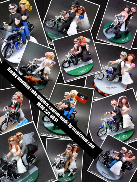 Couple on Harley Davidson Motorcycle Wedding Cake Topper, Bikers Wedding Anniversary Gift, CakeTopper for Motorcycle Bride