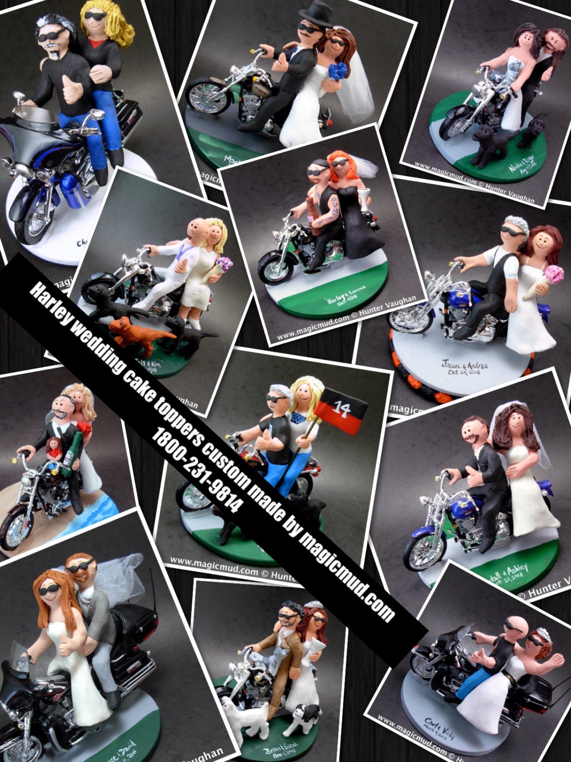 Bride and Groom on Motorcycles Wedding Cake Topper