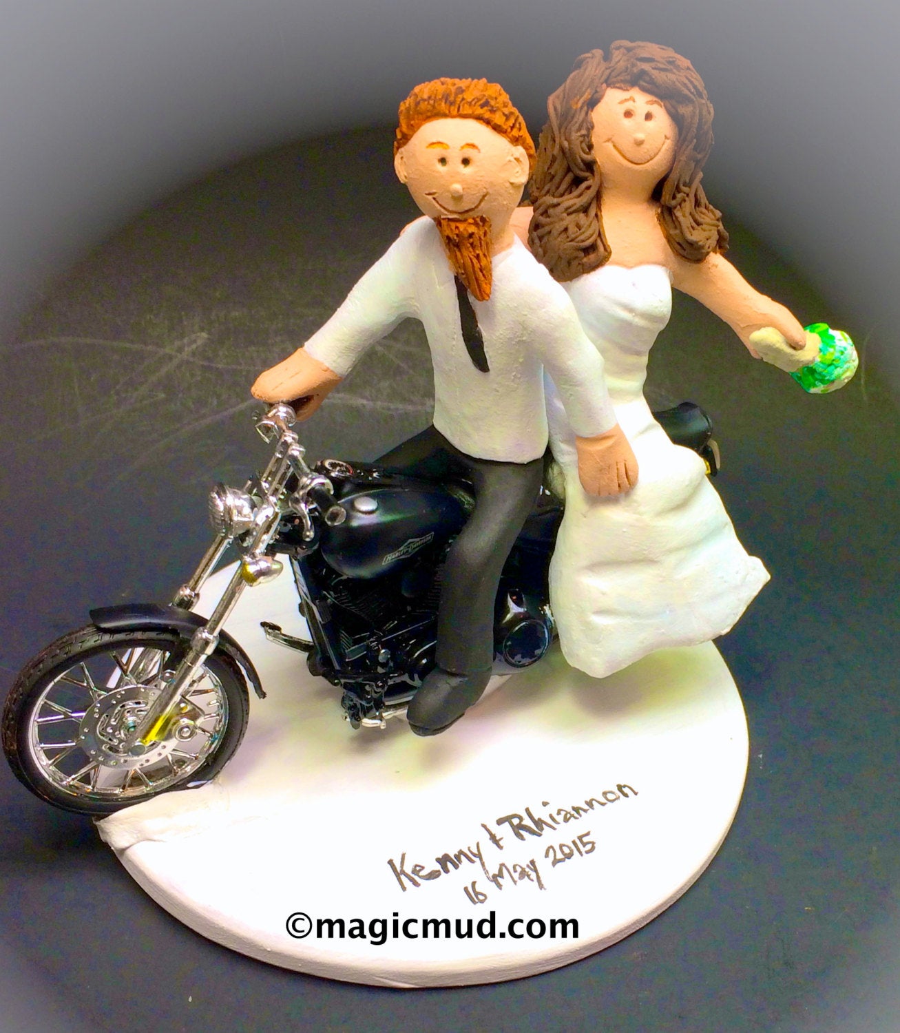 Bearded Hipster on a Harley Motorcycle Wedding Cake Topper, Bearded Bikers Wedding CakeTopper, Motorcycle Bride and Groom Wedding CakeTopper - iWeddingCakeToppers