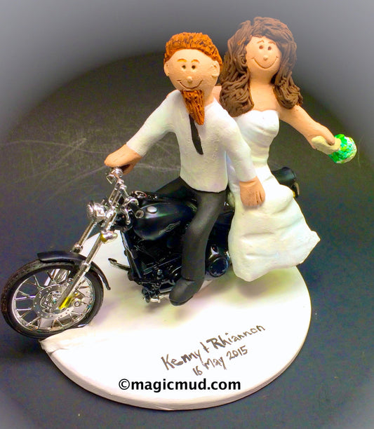 Bearded Hipster on a Harley Motorcycle Wedding Cake Topper, Bearded Bikers Wedding CakeTopper, Motorcycle Bride and Groom Wedding CakeTopper