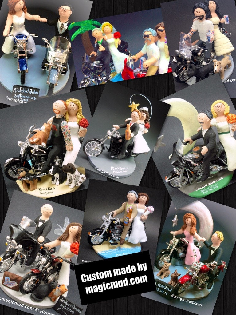 Groom and Bride on Harley Davidson Wedding Cake Topper, Harley Bikers Wedding Cake Topper, Motorcycle Wedding Anniversary Gift/Cake Topper