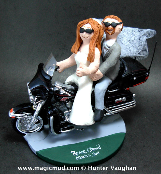 Bride Driving a Harley Motorcycle Wedding Cake Topper, Motorcycle Bride and Groom Wedding Cake Topper, CakeTopper for Motorcycle Bride