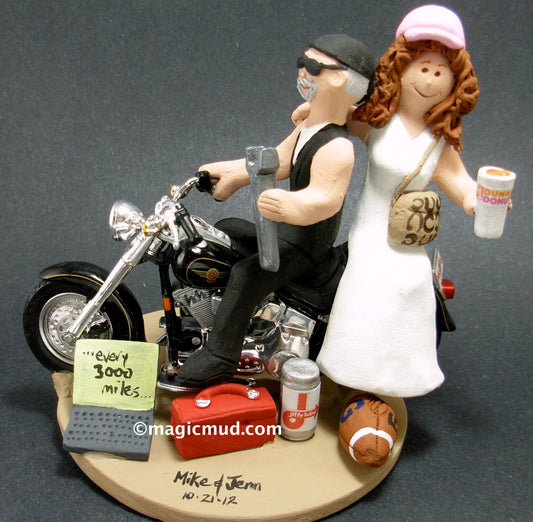 Dunkin Donuts on a Harley Motorcycle Wedding Cake Topper - iWeddingCakeToppers