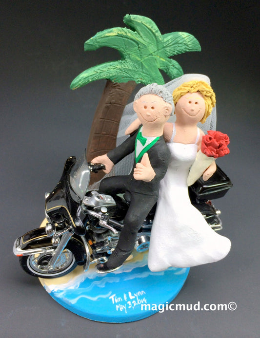 Tropical Destination Harley Motorcycle Wedding Cake Topper