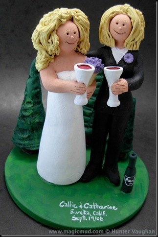 Gay Bride in Tuxedo Wedding Caketopper, Lesbian Wedding Cake Topper, Gay Wedding Figurine, Same Sex Wedding Cake Topper,2 Brides Cake Topper - iWeddingCakeToppers