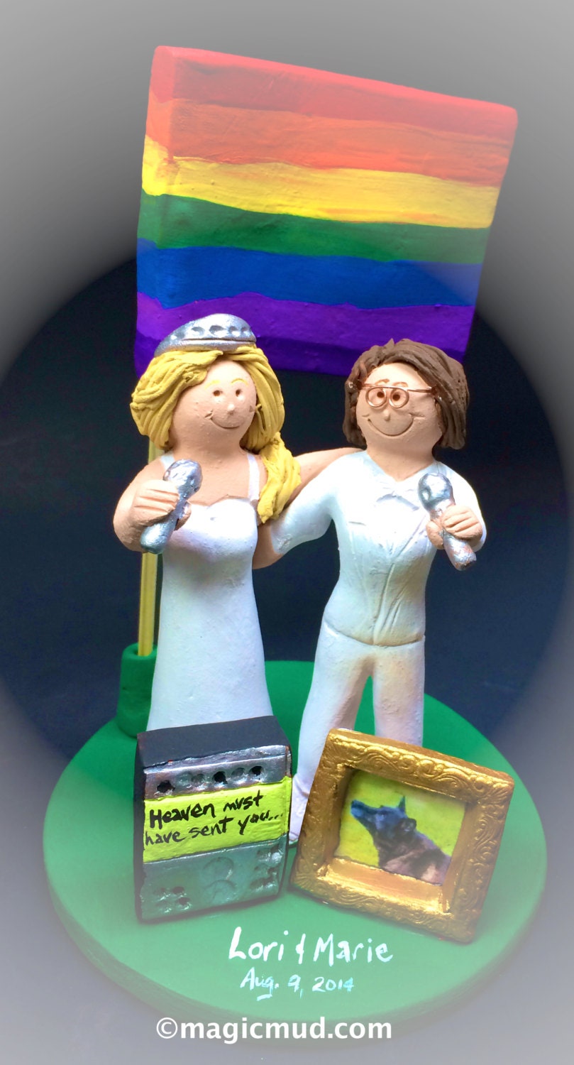 Gay Rainbow Flag Wedding Cake topper, Same Sex Wedding Cake Topper, Gay Wedding Figurine, Lesbian Wedding Cake Topper, Gay Womens CakeTopper