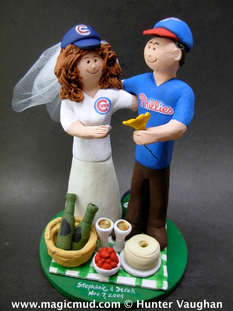 Phillies Wedding Cake Topper, Chigao Cubs Baseball Wedding CakeTopper, Chicago Cubs Baseball Wedding Anniversary Gift, Phillies Wedding Gift - iWeddingCakeToppers