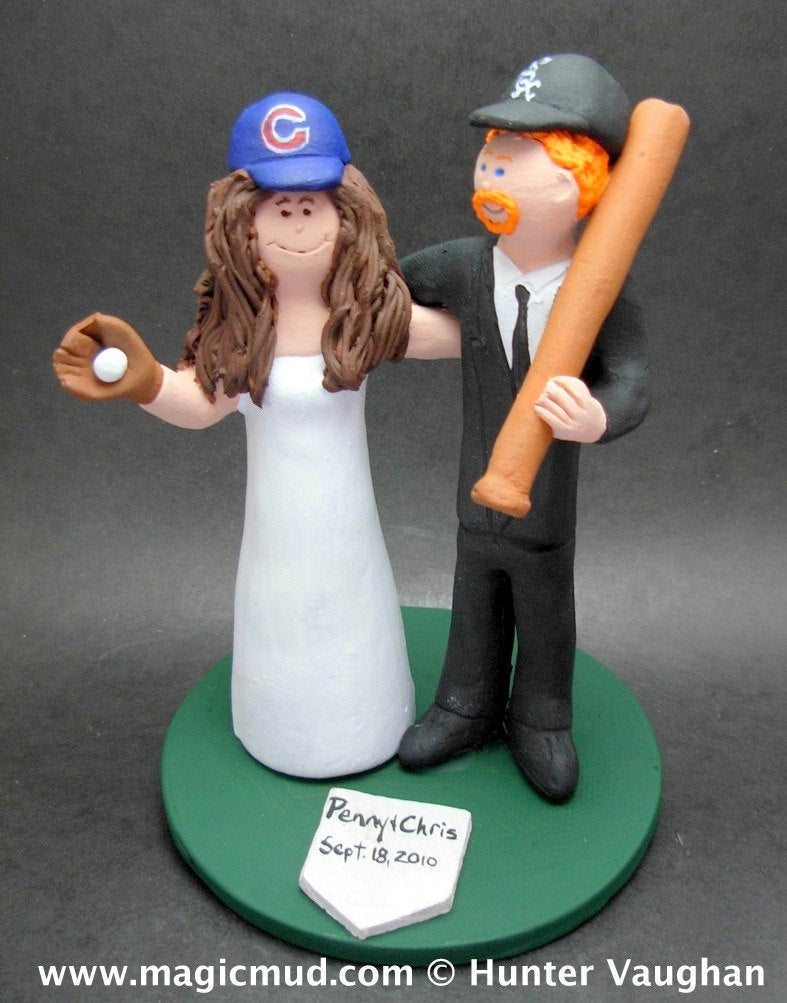 White Sox Baseball Wedding Cake Topper, Wedding Anniversary Gift for White Sox Fans, Chicago Cubs Baseball Wedding Anniversary Gift. - iWeddingCakeToppers