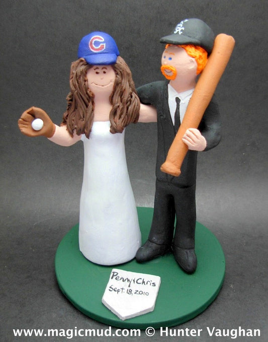 White Sox Baseball Wedding Cake Topper, Wedding Anniversary Gift for White Sox Fans, Chicago Cubs Baseball Wedding Anniversary Gift. - iWeddingCakeToppers