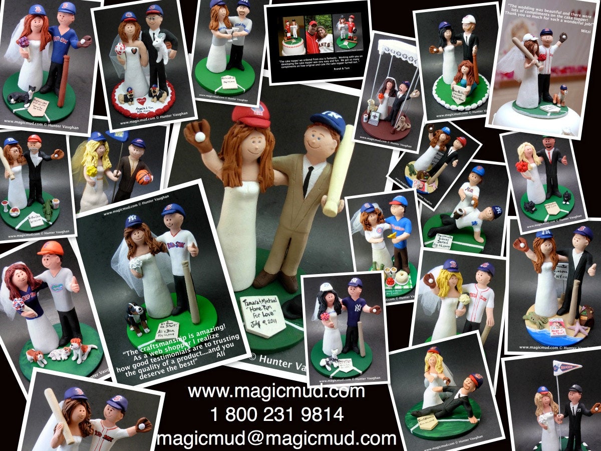 Baseball Bride and Groom Wedding Cake Topper, Red Sox Wedding Anniversary Gift, Boston Red Sox Wedding CakeTopper, Baseball Anniversary Gift - iWeddingCakeToppers