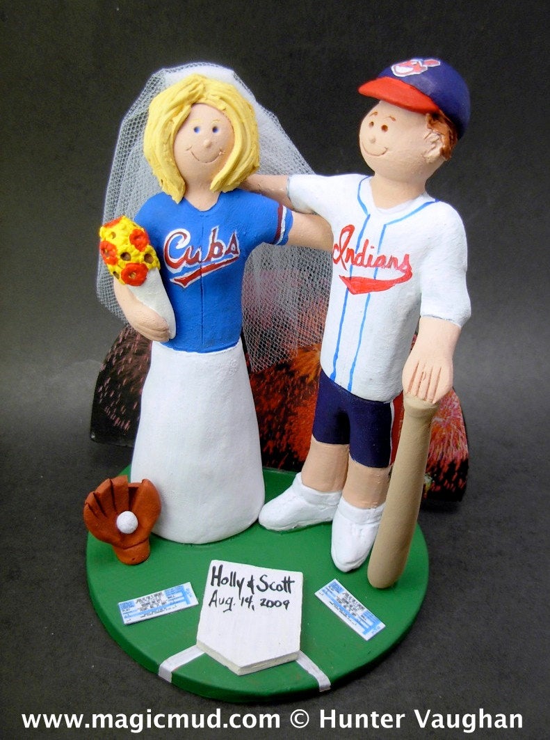 Cleveland Indians Baseball Wedding Cake Topper, Red Sox Wedding Anniversary Gift, Boston Red Sox Wedding CakeTopper, Baseball Anniversary - iWeddingCakeToppers