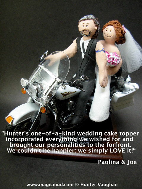 Bearded Hipster on a Harley Motorcycle Wedding Cake Topper, Bearded Bikers Wedding CakeTopper, Motorcycle Bride and Groom Wedding CakeTopper - iWeddingCakeToppers