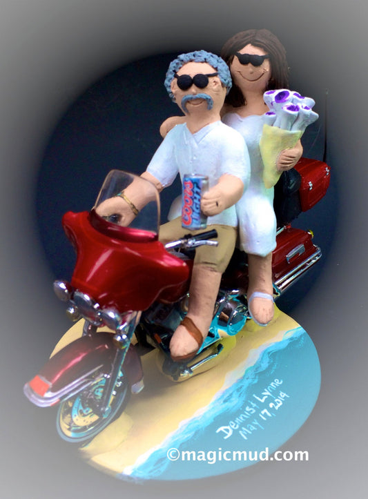 Coors Beer Groom on a Harley Motorcycle Wedding Cake Topper - iWeddingCakeToppers