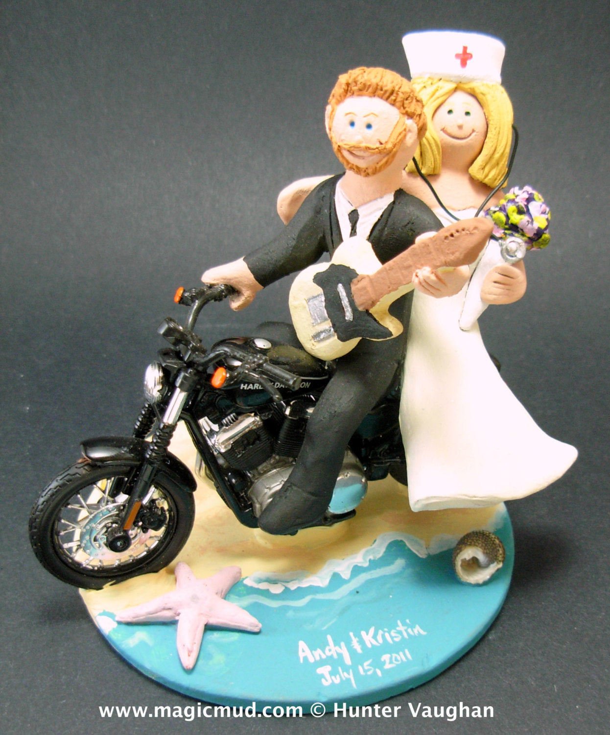 Nurse Bride on a Harley Motorcycle Wedding Cake Topper - iWeddingCakeToppers