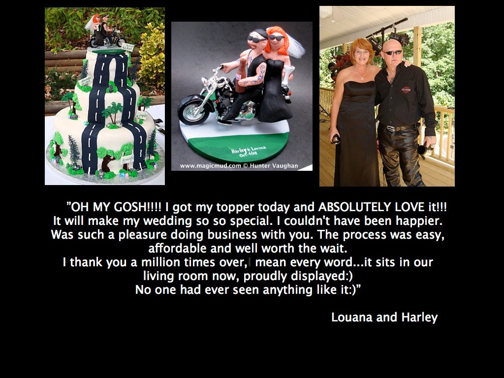 Bald Biker Groom on Harley Davidson Wedding Cake Topper, Harley Davidson Wedding Anniversary Gift/Cake Topper, Biker's Anniversary gift