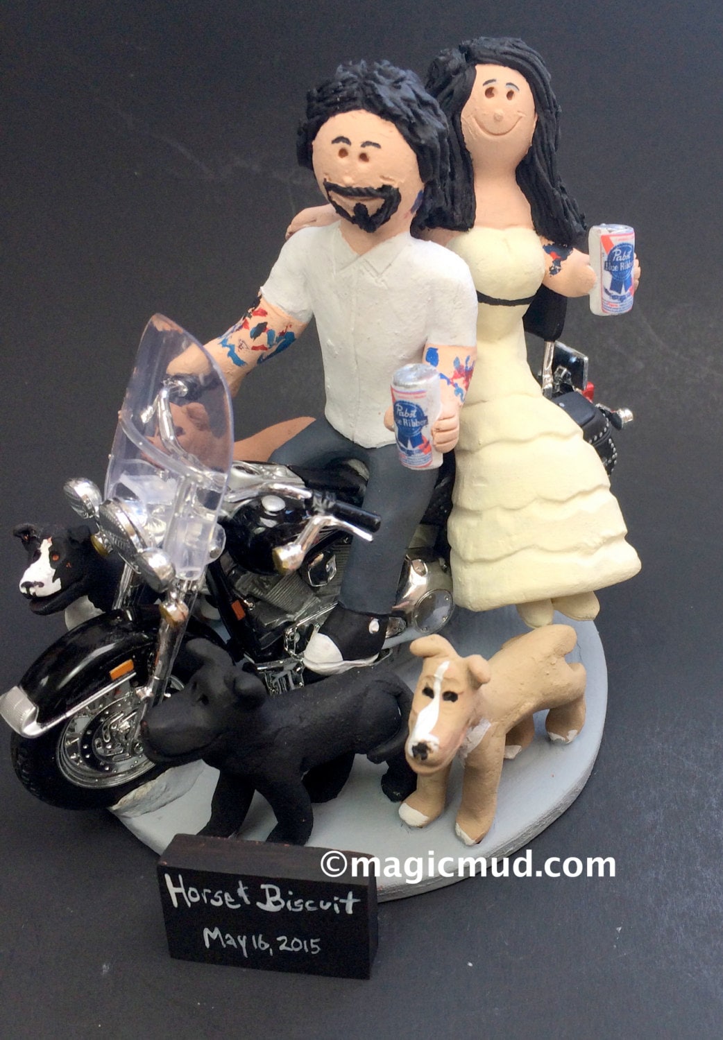Groom and Bride on Harley Davidson Wedding Cake Topper, Harley Bikers Wedding Cake Topper, Motorcycle Wedding Anniversary Gift/Cake Topper