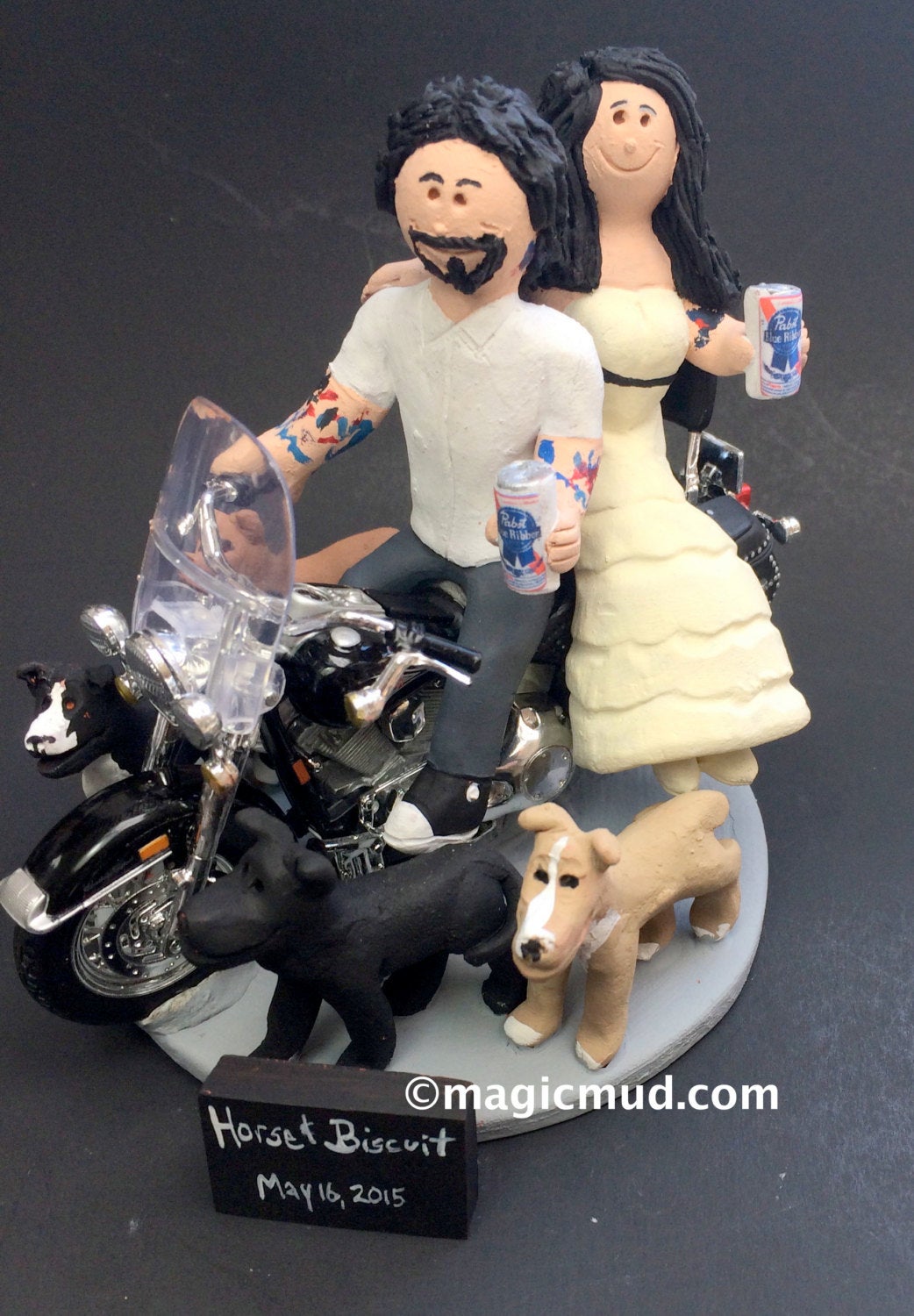 Tattooed Groom on a Harley Wedding Cake Topper - iWeddingCakeToppers