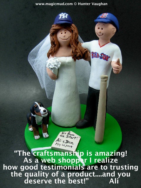 Baseball Bride and Groom Wedding Cake Topper, Red Sox Wedding Anniversary Gift, Boston Red Sox Wedding CakeTopper, Baseball Anniversary Gift - iWeddingCakeToppers