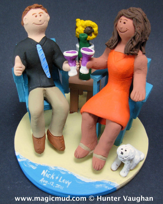Caucasian Marries Hispanic Bride Wedding Cake Topper, Beach Chairs Wedding Cake Topper, Adirondack Chairs Wedding Cake Topper, Wine Marriage