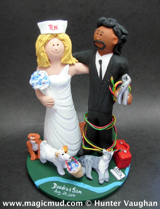 Caucasian Bride Marries African American Groom Wedding CakeTopper, Wedding Anniversary Gift for Mixed Race Couple, Wedding Anniversary Gift.