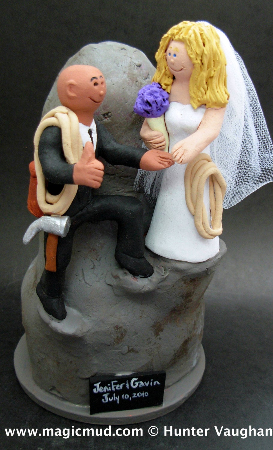 Latin American Groom Marries Caucasian Bride Wedding CakeTopper, Wedding Anniversary Gift for Mountain Climbers, Anniversary Gift for Hikers - iWeddingCakeToppers