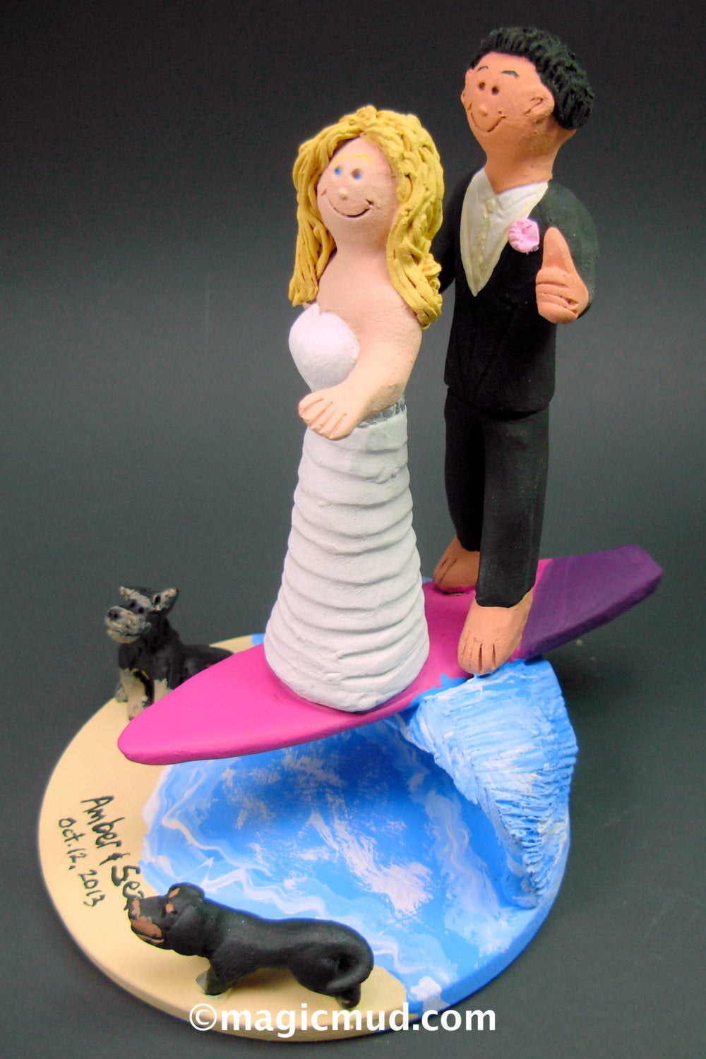 Biracial Surfers Wedding Cake Topper, Wedding Anniversary Gift for Mixed Race Couple, Surfer's Wedding Anniversary Gift. - iWeddingCakeToppers