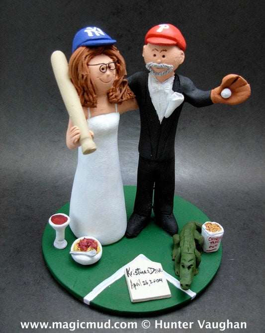 Phillies Wedding Cake Topper, Yankees Bride Baseball Wedding Cake Topper, Phillies Wedding Anniversary Gift, MLB Baseball Wedding Gift - iWeddingCakeToppers