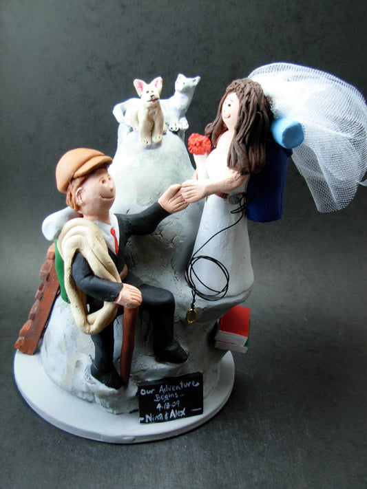 Mountain Climbers Wedding Cake Topper, Wedding Anniversary Gift for Mountain Climbers, Wedding Anniversary Gift for Mountaineers. - iWeddingCakeToppers