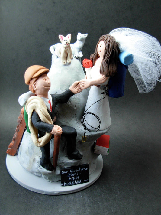 Mountain Climbers Wedding Cake Topper, Wedding Anniversary Gift for Mountain Climbers, Wedding Anniversary Gift for Mountaineers.