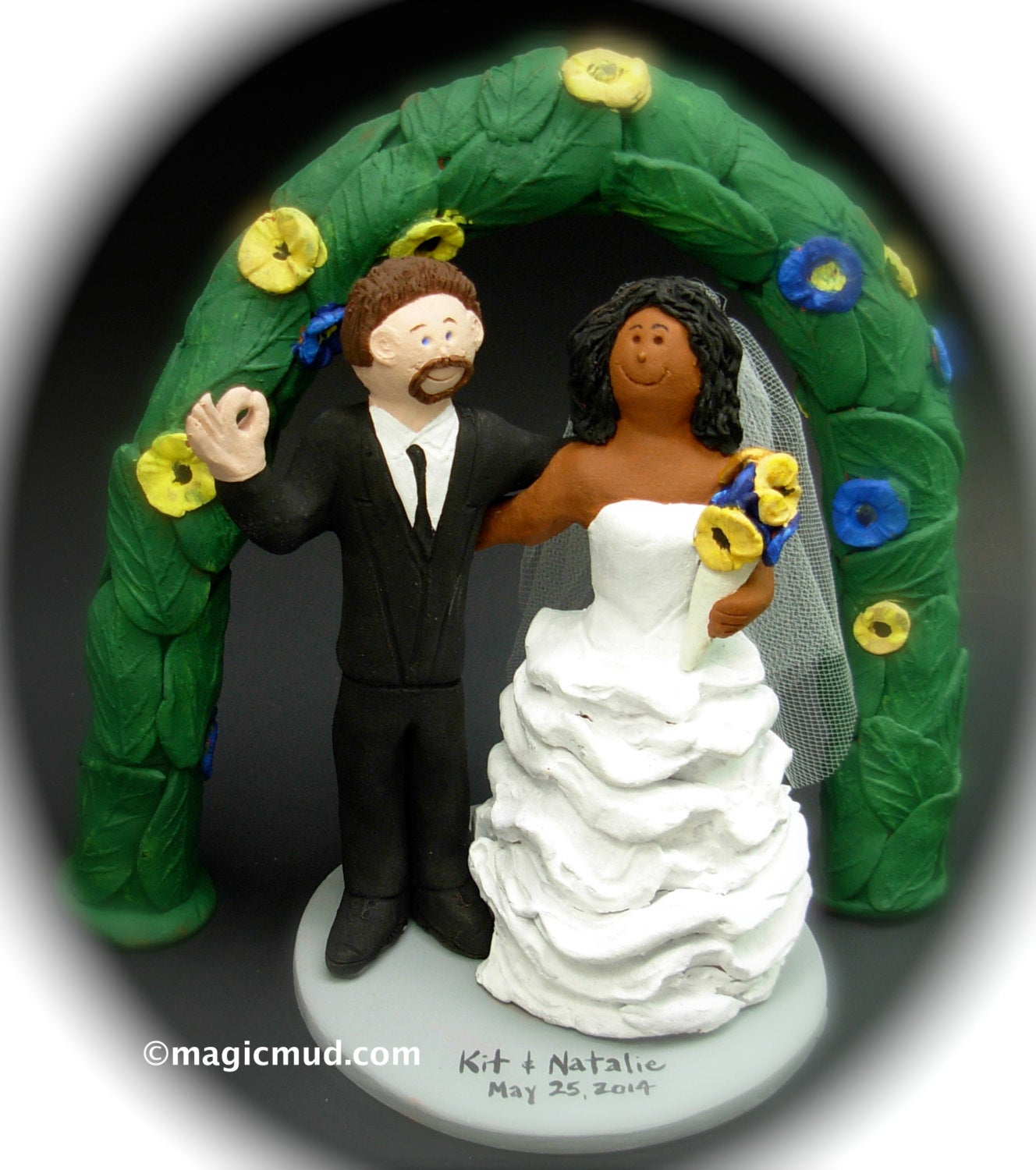 African American Bride Marries White Groom, Mixed Race Wedding Cake Topper, Interracial Wedding Cake Topper, Bi-Racial Wedding Cake Topper - iWeddingCakeToppers