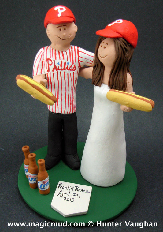 Beer and Hot Dogs Wedding Cake Topper,Phillies Wedding Cake Topper, Phillies Wedding Anniversary Gift/Cake Topper, Baseball Anniversary Gift - iWeddingCakeToppers