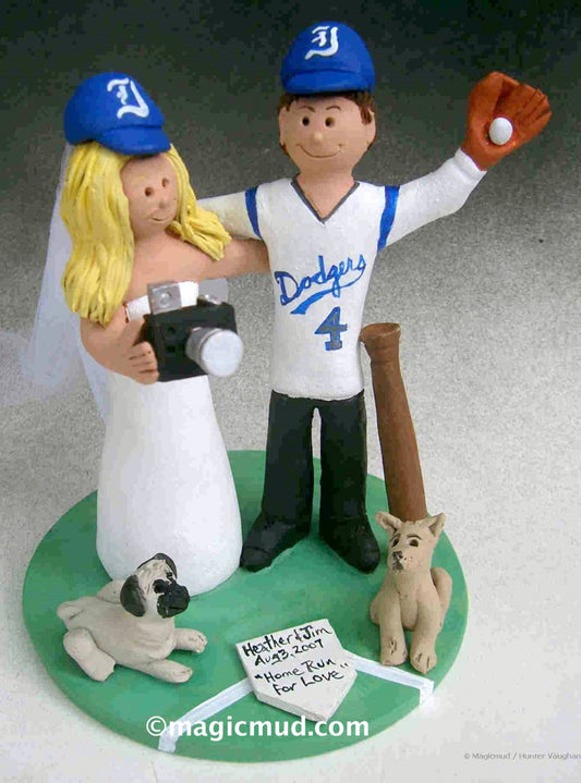 Dodgers Baseball Fans Wedding Cake Topper, Bride with Camera Wedding Cake Topper, Dodgers Wedding Anniversary Gift, Dodgers Marriage Statue - iWeddingCakeToppers