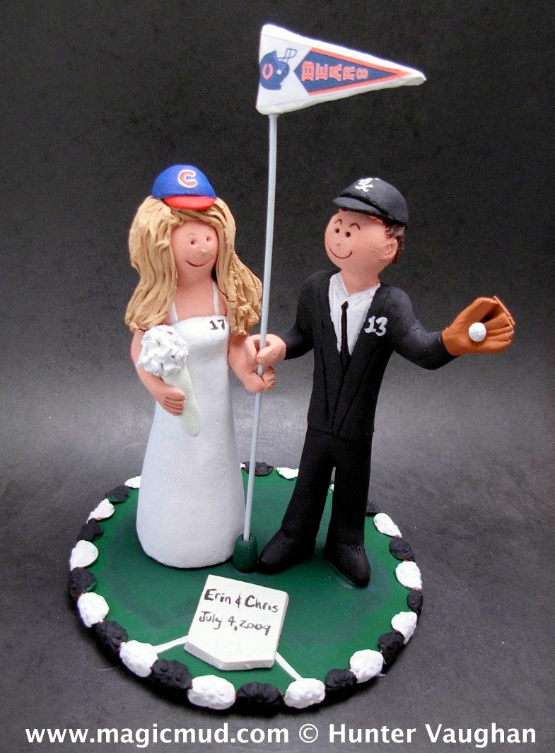 Chicago White Sox Groom Marries Chicago Cubs Bride Wedding Cake Topper, Chicago White Sox Wedding Anniversary Gift, Cubs Wedding Anniversary - iWeddingCakeToppers