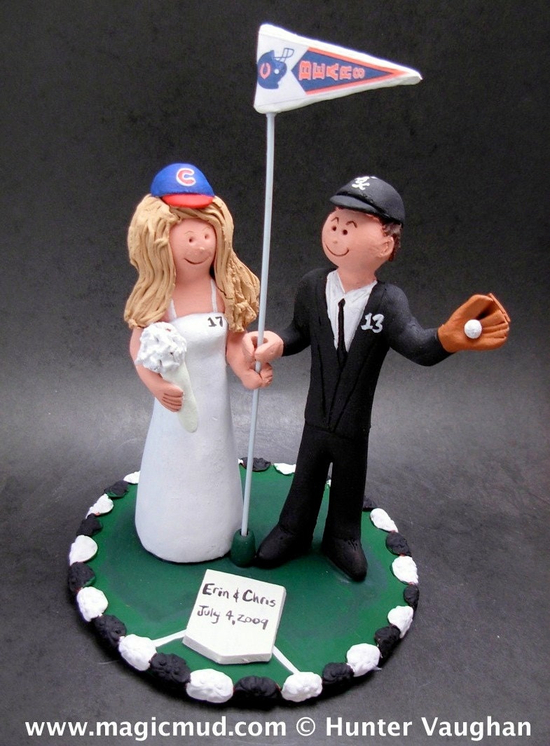 Chicago White Sox Groom Marries Chicago Cubs Bride Wedding Cake Topper, Chicago White Sox Wedding Anniversary Gift, Cubs Wedding Anniversary