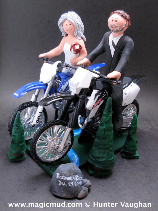 Suzuki Groom Wedding Cake Topper,Yamaha Bride Off Road Motorcycle Wedding Cake Topper, Anniversary Gift for Motorcycle Riders.