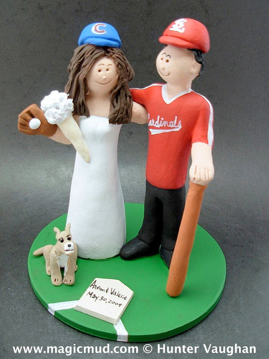 St. Louis Cardinals Baseball Wedding Cake Topper, Chicago Cubs Baseball Bride Wedding CakeTopper, Chicago White Sox Wedding Anniversary Gift - iWeddingCakeToppers