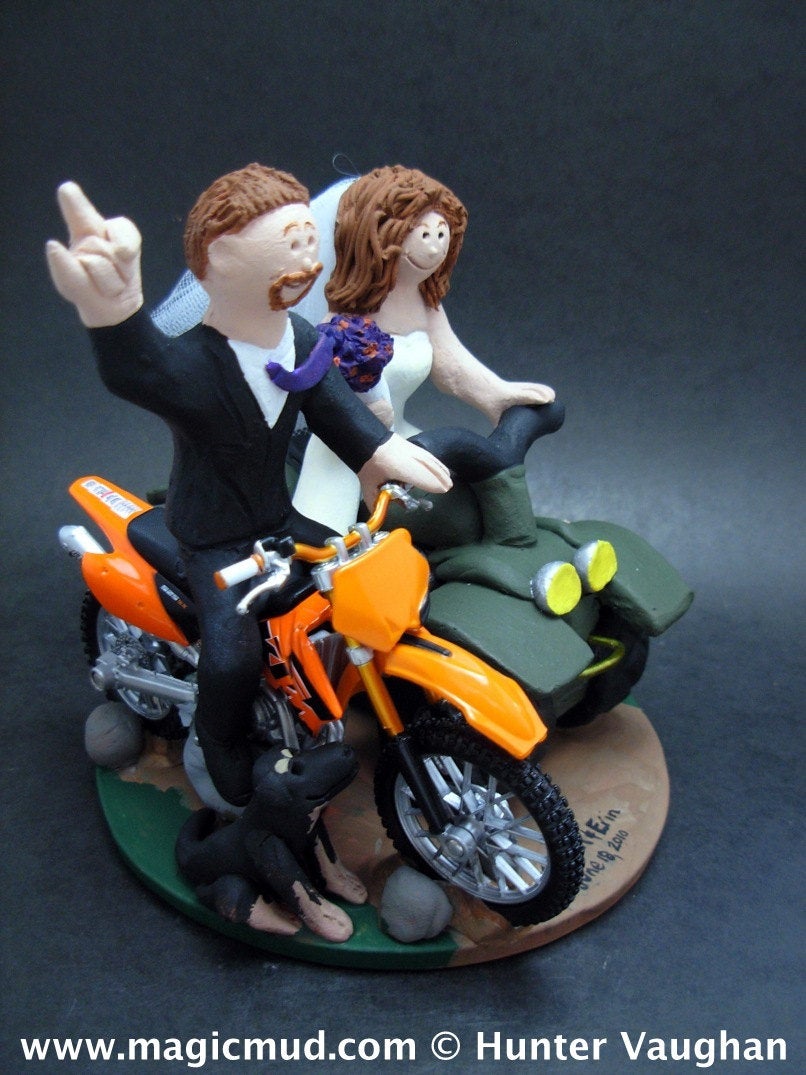 Bride on ATV Groom on Motorcycle Wedding Cake Topper, ATV Riders Wedding Anniversary Gift, Off Road Riders Wedding Anniversary Gift, - iWeddingCakeToppers