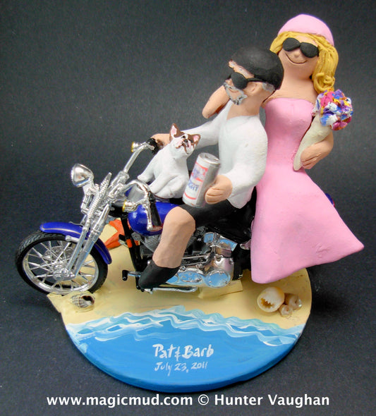 Harley Davidson Bikers on Beach Wedding Cake Topper, Bikers Wedding Anniversary Gift/Cake Topper, Wedding Anniversary Gift for Harley Riders - iWeddingCakeToppers