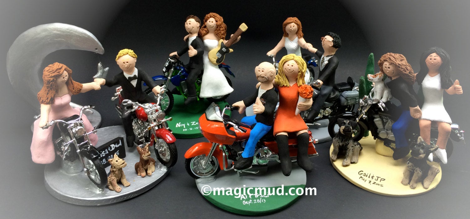 Motorcycle Wedding Cake Toppers, Bikers Wedding Anniversary Gift/ Cake Topper, Motorcycle Couple Wedding Anniversary Gift/Cake Topper. - iWeddingCakeToppers