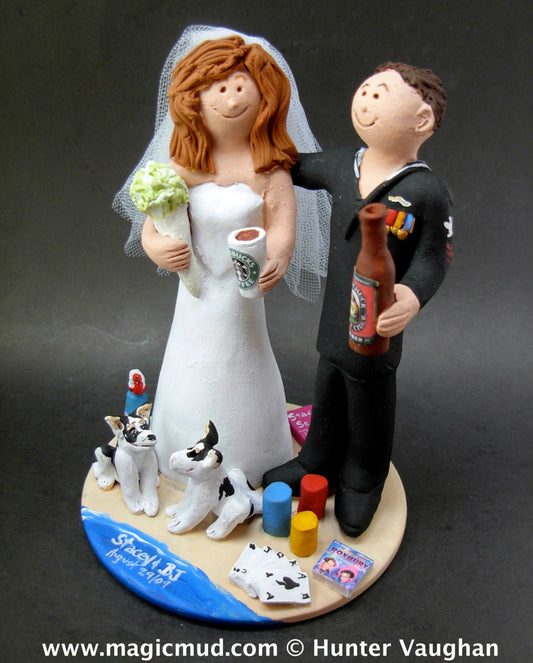 Sailor Groom Wedding Cake Topper, Starbucks Bride Wedding Anniversary Gift/Cake Topper, Soldier's Wedding Anniversary Gift/Cake Topper,