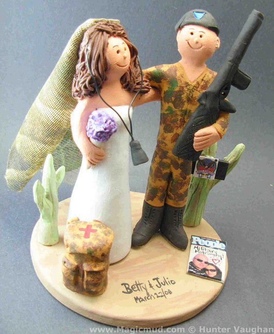 Bride with Camouflage Veil Wedding Cake Topper, Soldier's Wedding Anniversary Cake Topper, Military Wedding Anniversary Gift/CakeTopper,