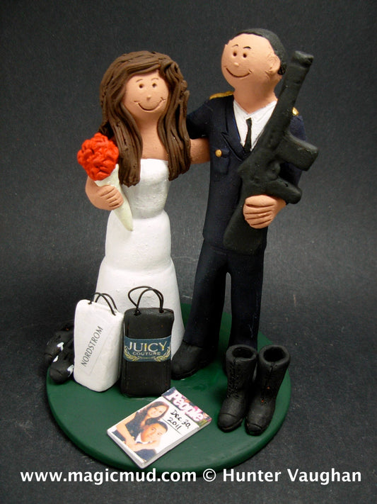 Fashionista Bride Wedding Cake Topper, Fashionista's Wedding Anniversary Gift, Army Dress Blues Wedding CakeTopper, Military Wedding CakeTop