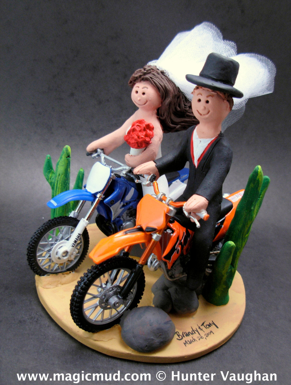 Desert Dirt Bike Motorcycle Wedding Cake Topper, Anniversary Gift for Honda Motorcycle Riders, Honda Dirt Biker's Wedding Anniversary Gift. - iWeddingCakeToppers