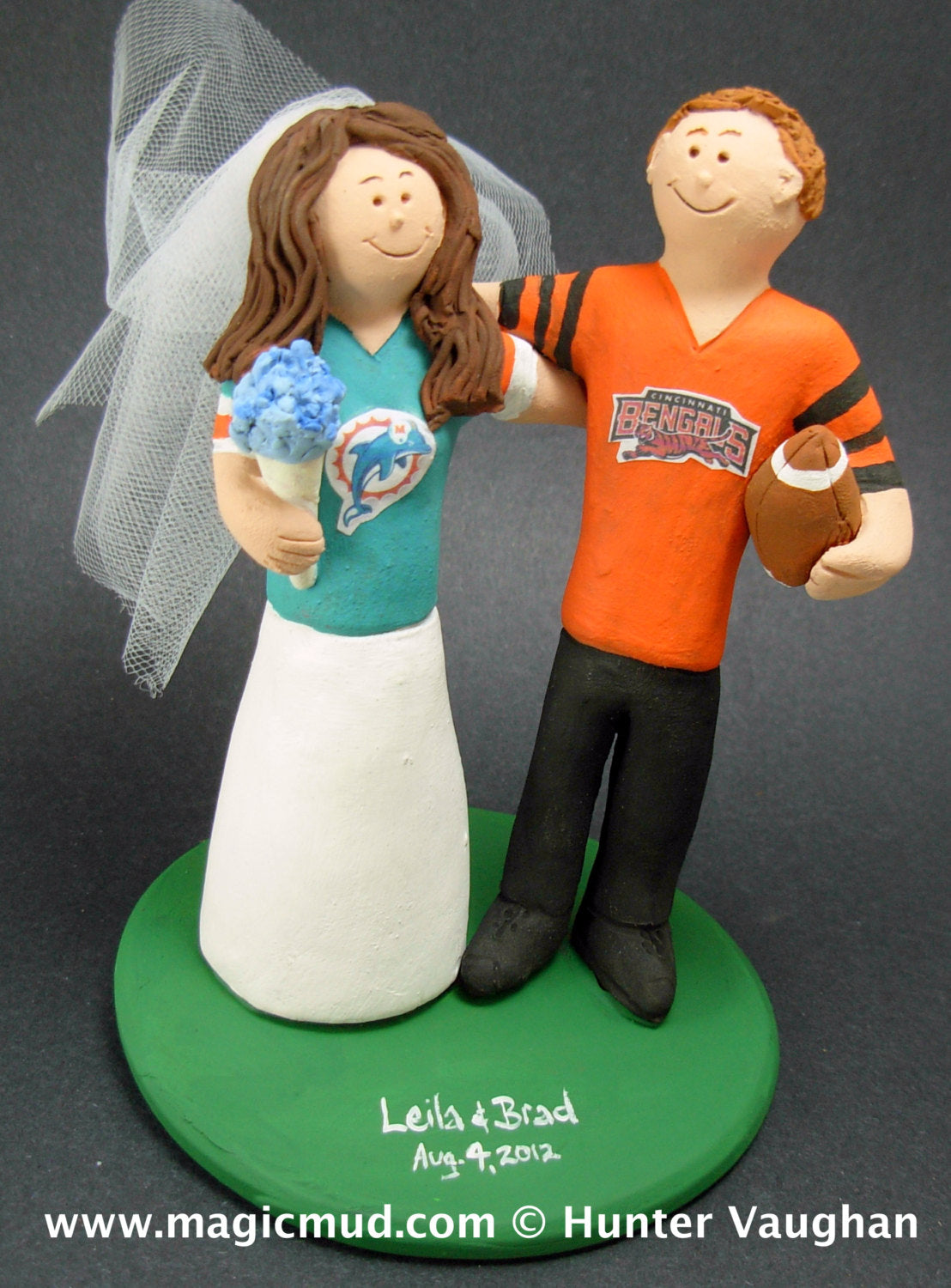 Miami Dolphins Football Wedding Cake Topper, Cincinnati Bengals Wedding Cake Topper, Cincinnati Bengals Wedding Anniversary Gift/Cake Topper - iWeddingCakeToppers